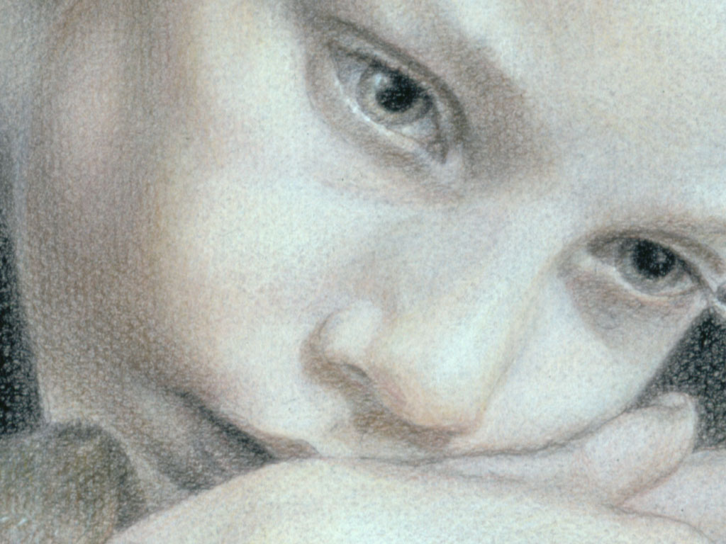 Paul Christiaan Bos: detail gezicht Dromer Joshua. Vergeet niet speciaal op de ogen te letten.Ddetail face of the Dreamer. Take good notice of the eyes.