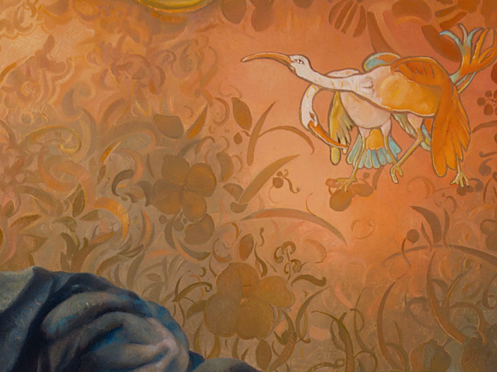 bank met kraanvogels