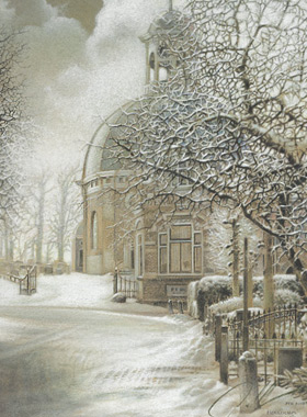 Paul Christiaan Bos, drawing: The Church at Berlikum, the most beautiful and honest little Church of the whole of the northern part of the Netherlands.